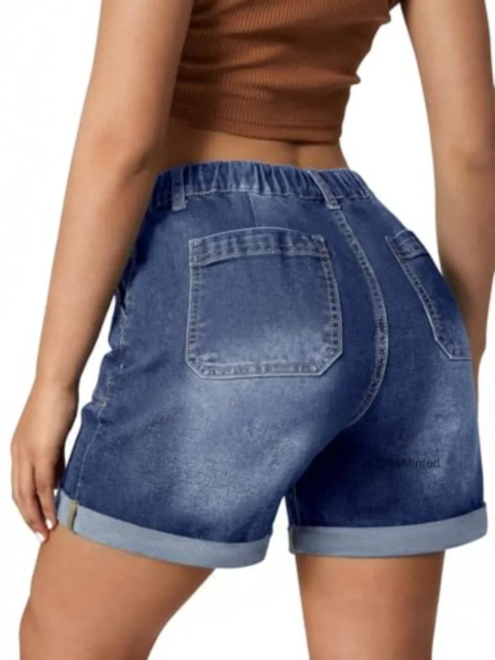 Denim Mom Jean Shorts Elastic High Waist Stretchy Casual Summer Women